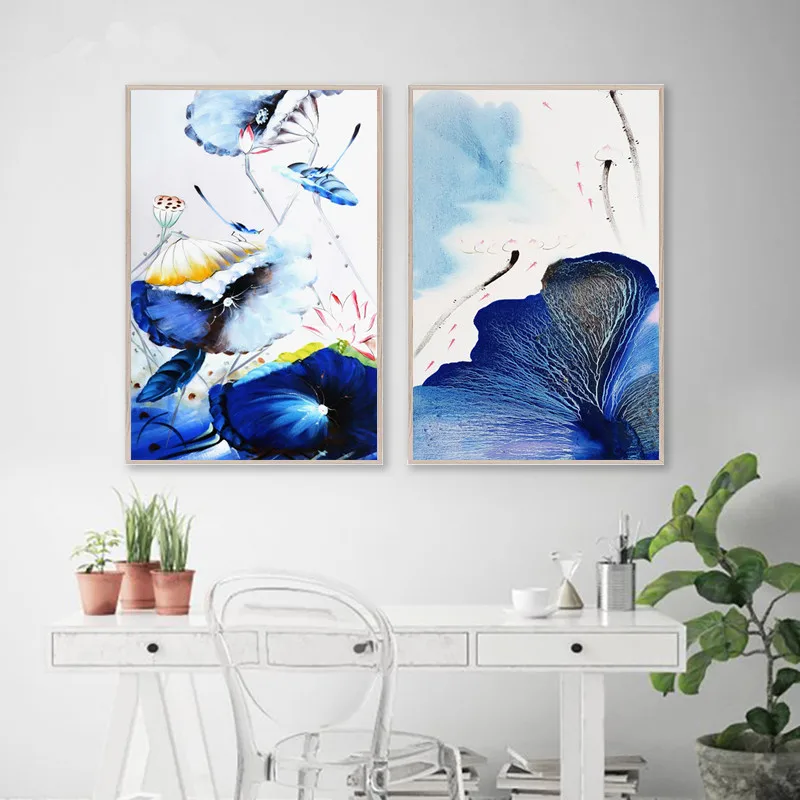 

Plant Painting Blue Lotus Home Decoration Canvas Painting Hd Printing Customizable Poster Living Room Bedroom Wall Decoration