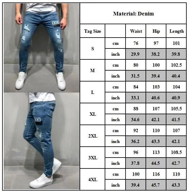 

Skinny Jeans Men Clothing Fashion Hole Straight Leg Skinny Jeans Ripped Denim Pants Trousers Men Pants