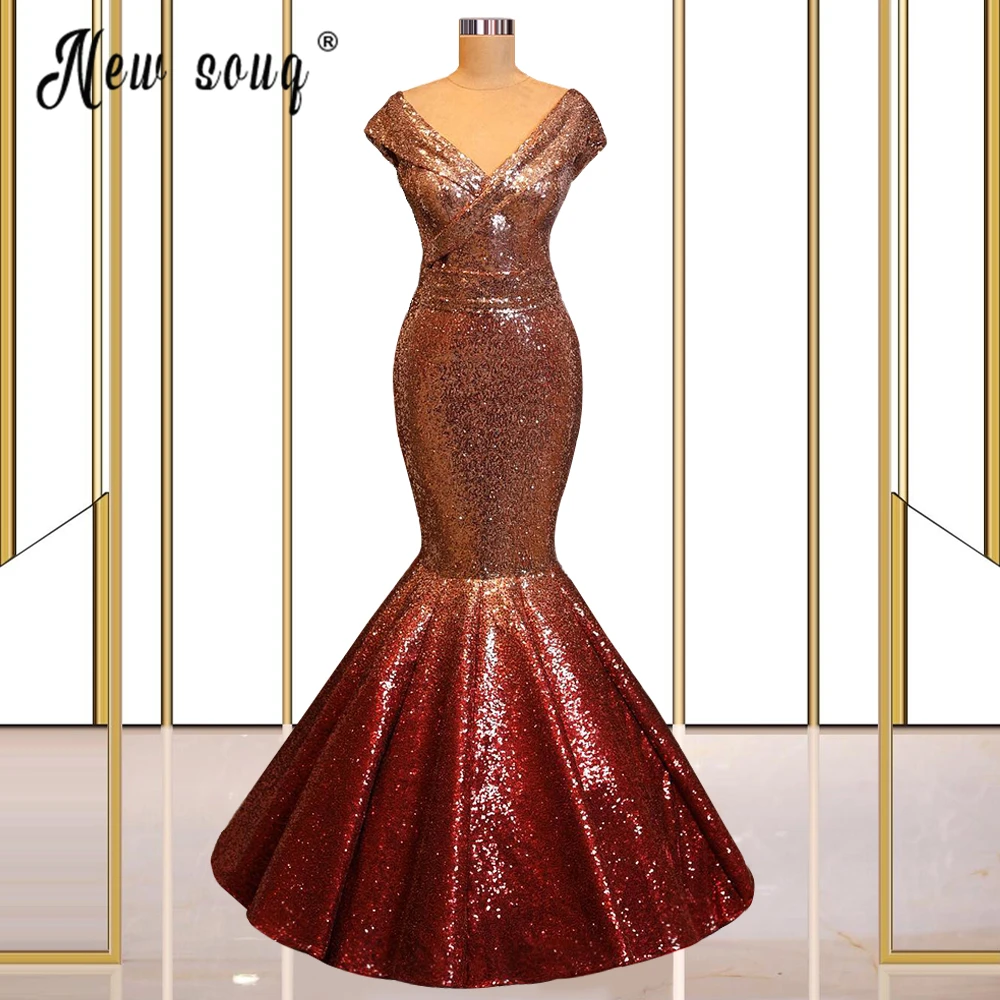 

V Neck Evening Dresses Sleeveless 2021 Mermaid Sequins Pink Party Prom Gowns Long Robes for Women Vestido De Novia Plus Size