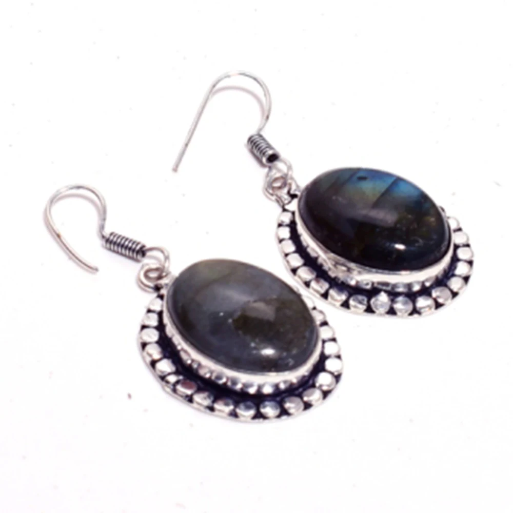 

Genuine Labradorite Silver Overlay on Copper Earrings , Hand made Women Jewelry Gift