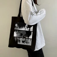 japanese anime titans attack black canvas bag large capacity harajuku female shoulder bag ulzzang cartoon women shopper bags