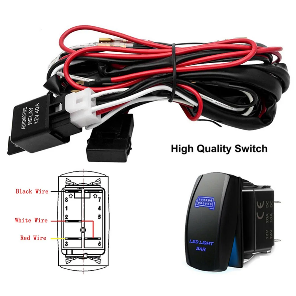 Universal 12V LED Work Light Bar Laser Rocker Switch Wiring Harness Kit 40A Relay Fuse Set For Cars Truck Motorcycle Drop Ship