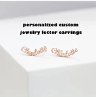 Шермана SS персонализированные можно украсить ювелирными изделиями письмо серьги Нержавеющаясталь серьги персонализированные подруга подарки на день рождения серьги