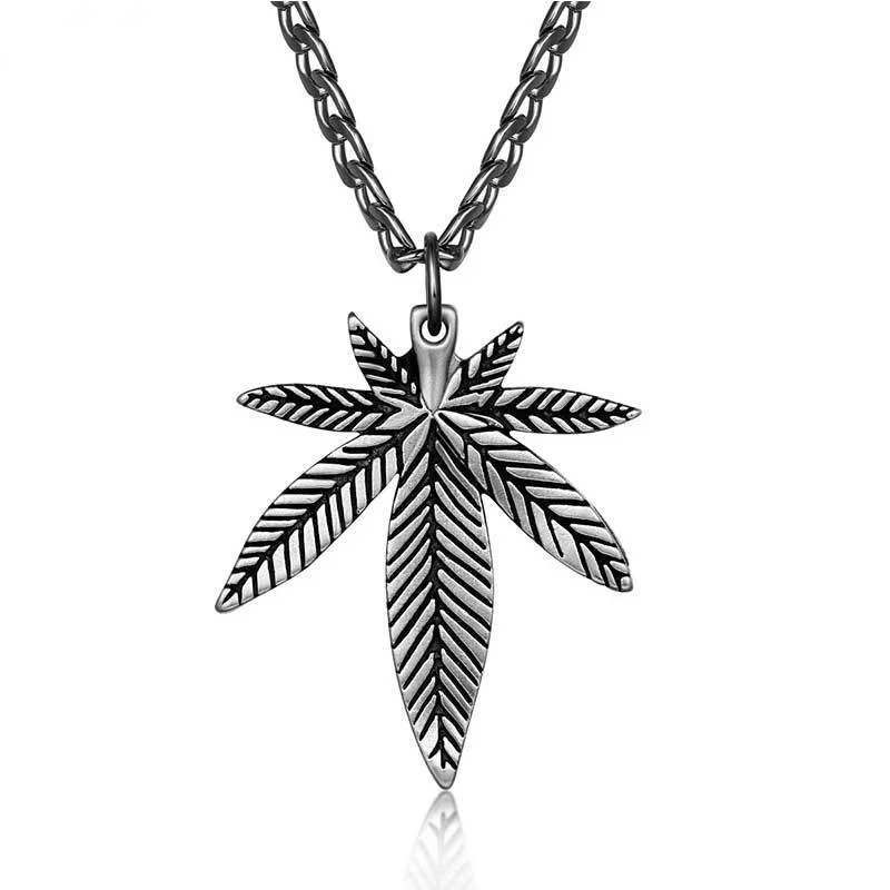 

Retro Hiphop Hip Hop Titanium Steel Necklace Ethnic Style Leaves Maple Leaf Hipster Leaves Sweater Chain Unisex pendant necklace
