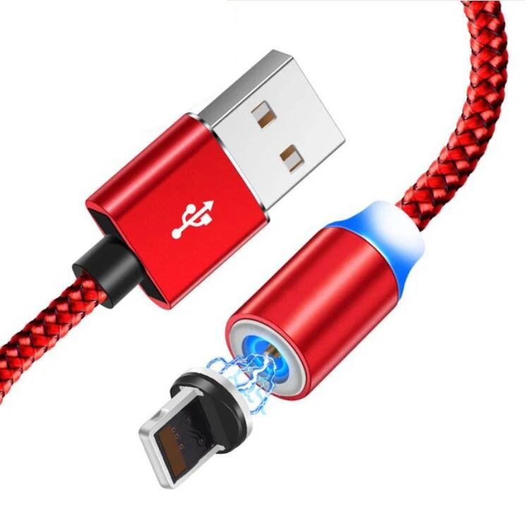 Red for iPhone 360 СВЕТОДИОДНЫЙ Магнитный зарядный кабель для iPhone XR XS MAX X 8 7 6 6S Plus, магнитное зарядное устройство для мобильного телефона, кабель Micro USB C, провод типа C - Тип штекера: Red for iPhone