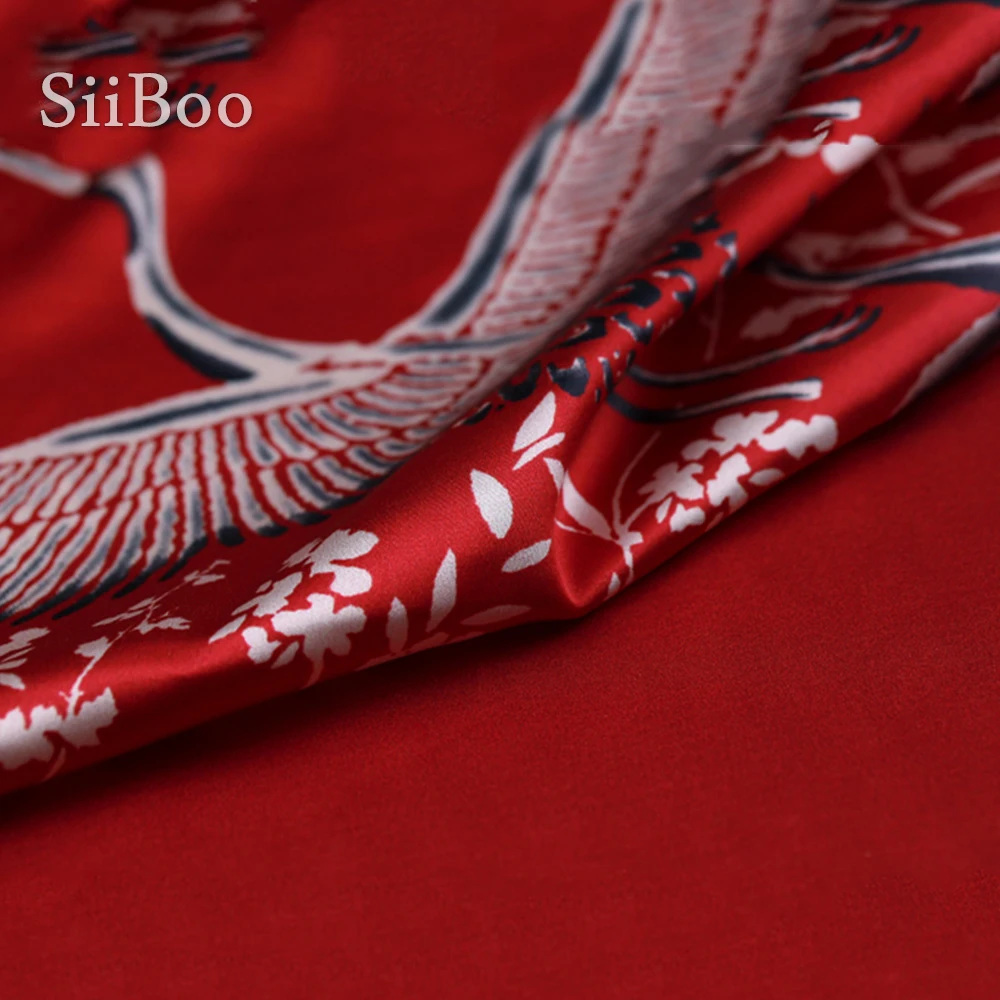 Роскошная красная шелковая ткань из спандекса с цветочным принтом для платья tissu