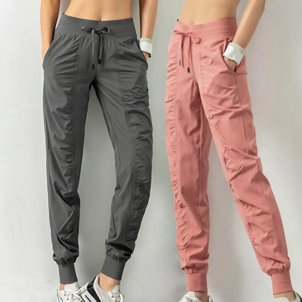 

New High Waist Solid Color Sweatpants Sport Women Quick Dry Athletic Gym Fitness Sweatpants with Two Side Pockets Exercise Pants