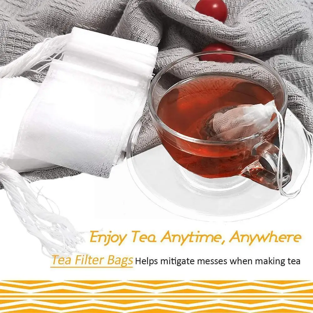 

100 Disposable Tea Bag Filter Bags, Tea Infuser Filter Bags, Bags Spice Non-woven Thread Filter Silk Sealing Kitchen Access L5C6