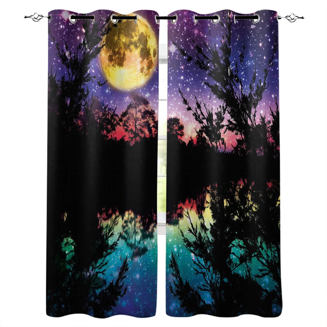 Фотообои с изображением Луны и леса озер звезд декоративные предметы для