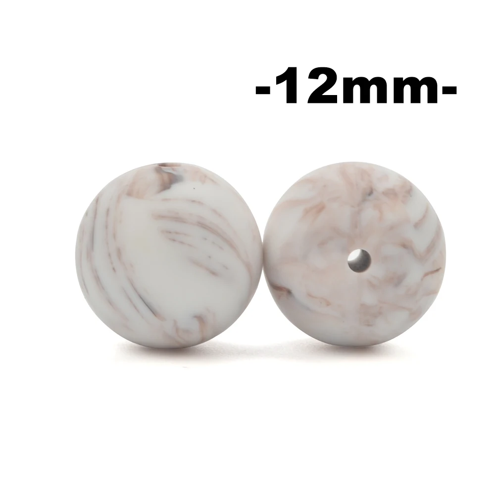 brown marble LOFCA, 12 мм, 100 шт., силиконовые бусины для прорезывания зубов, Прорезыватель для зубов, ожерелье для кормления ребенка, соска, зажим для ухода за полостью рта, не содержит бисфенола, пищевой, цветной - Цвет: brown marble