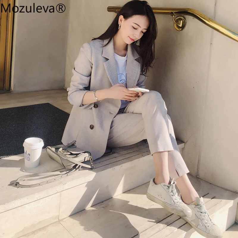 Женский блейзер с вырезом лодочкой и брюки эластичным поясом | Женская одежда