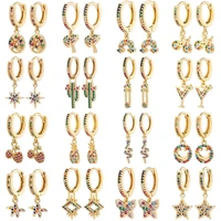 new fashion gold colour zircon pendant hoop earrings geometric cross star moon drop earrings for women stainless steel jewelry