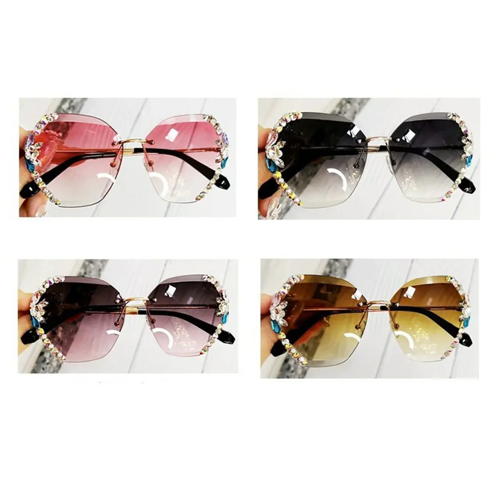 

Round Vintage Rimless Rhinestone Sunglasses Women Men Retro Cutting Lens Gradient Sun Glasses Female UV400 Anti Ultraviolet