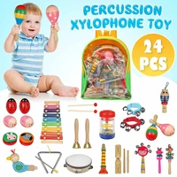 24pcs baby toy music instrument toys wooden percussion xylophone maraca rattles kids preschool education toys with storage bag