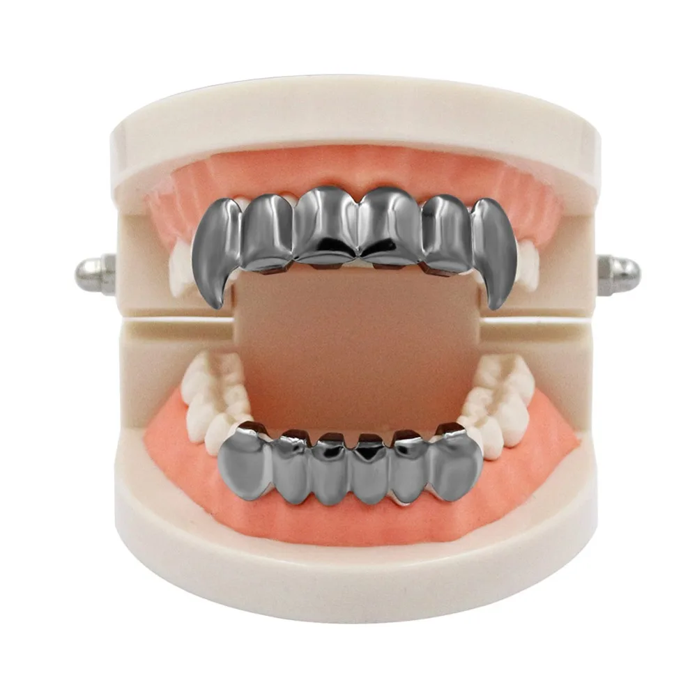 GUCY пользовательский подходят золото посеребренные хип-хоп ЗУБЫ Grillz верхней и нижней вампира зубы-клыки грили Шапки Набор с силиконовым