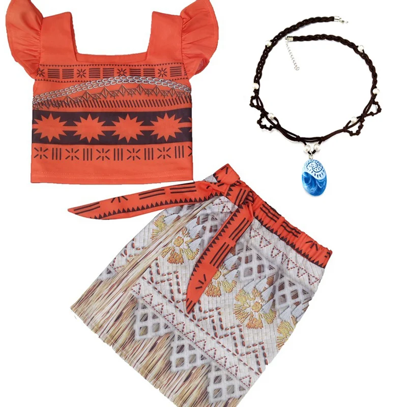 Hot Baby Girls Moana Cosplay Costume For Kids Vaiana Princess Dress Clothes With Necklace Halloween Costumes Gifts Girl | Тематическая