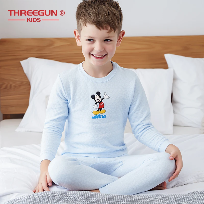 THREEGUN KIDS X DISNEY Mickey Mouse/хлопковые зимние пижамы для мальчиков Теплый комплект Зимняя