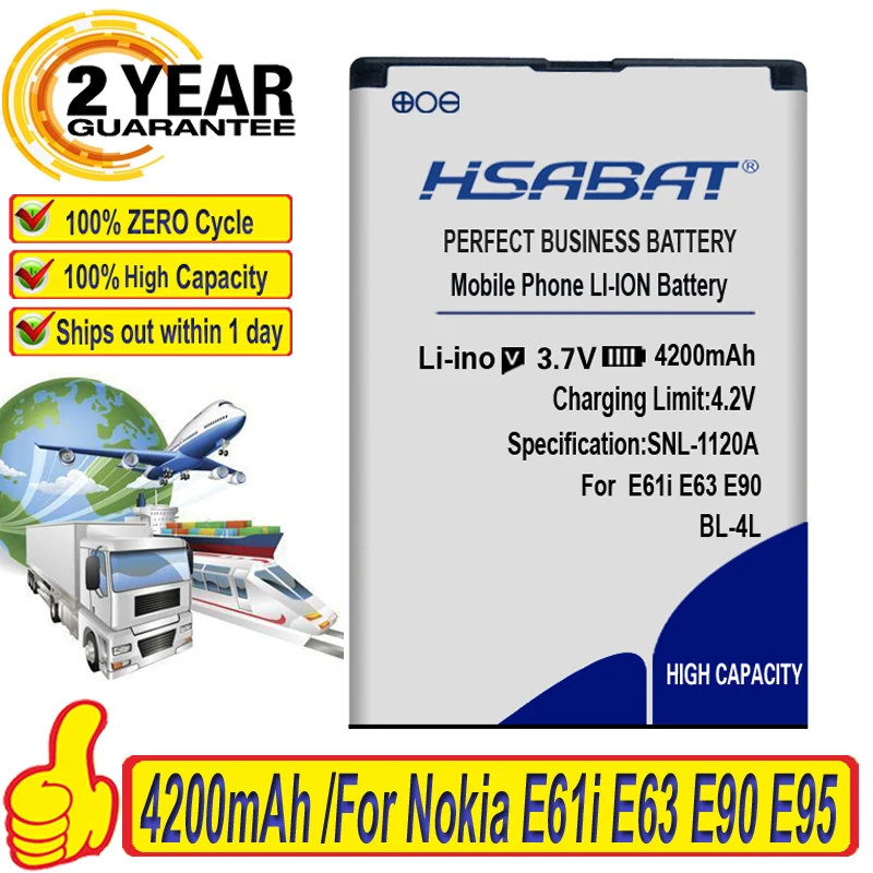 HSABAT 100% Новый 4200 мАч BP 4L аккумулятор для Nokia E61i E63 E90 E95 E72 E52 E71 6650F N810 N97 Бесплатная