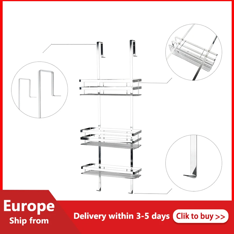 

Bathroom Storage Rack Stainless Steel Punch-free Three-layer Hanging Shelf Toiletries Towels Kitchen Seasoning Home Storage HWC