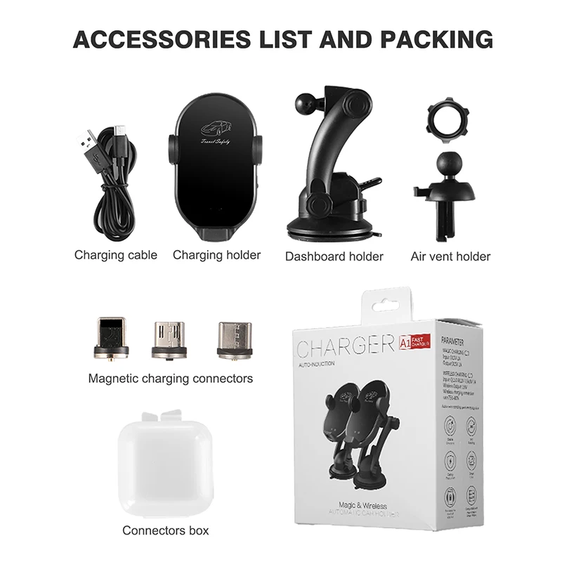 

Fast Qi Car Wireless Charging Holder for iPhone 2A Magnetic Charger for Samsung Smart Induction Phone Holder for Xiaomi