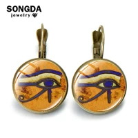 songda charm ancient egypt eye of horus earrings bronze plated egyptian amulet symbol glass round art photo earrings accessories