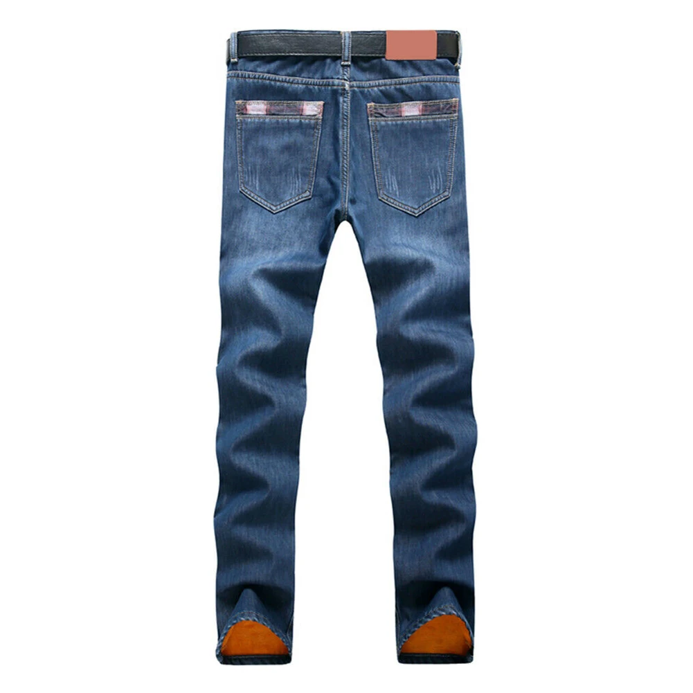 

Men Winter Thermal Jeans Fleeced Lined Denim Long Pants Casual Warm Trousers for Office Travel TT@88