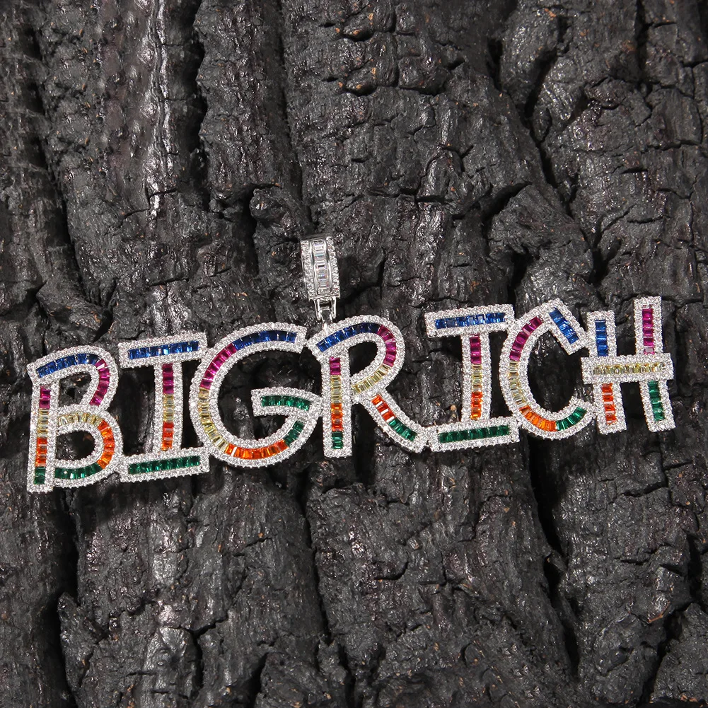 

Freewear Custom Rainbow Baguettes CZ Letter Pendant Micro Paved Colorful Initial Name Personalized Necklace Hiphop Jewelry