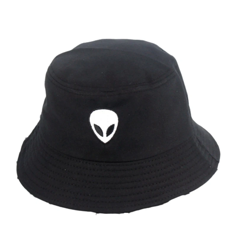 

Black White Solid Alien Bucket Hat Unisex Men Women Summer Panama Cap Beach Sun Fishing Hat