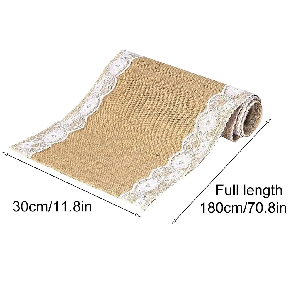 

Jute Vintage Retro Table Cover Both Sides Lace Hollow Table Runner Tablecloth Runners Home Party Christmas Wedding Table Runner