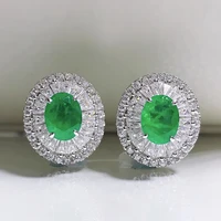 100 925 sterling silver retro imitation emerald pure silver green stud earrings for women sparkling wedding fine jewelry gifts
