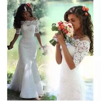nuoxifang 2021 white lace boho mermaid wedding dresses half sleeves off the shoulder beach bridal dresses elegant wedding gowns