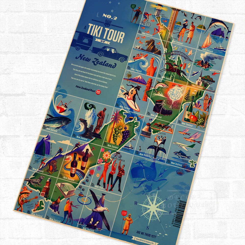 Новая Зеландия карта Тики маори путешествия винтажный постер ретро холст