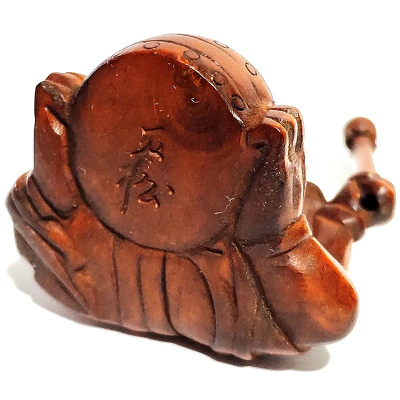 

Y6556 - 2" Good Quality Hand Carved Boxwood Netsuke - Oni Man Playing