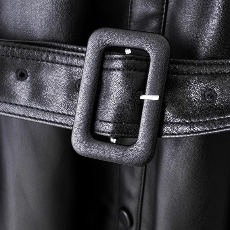 Женская блузка из мягкой искусственной кожи Fitaylor черная однобортная рубашка с