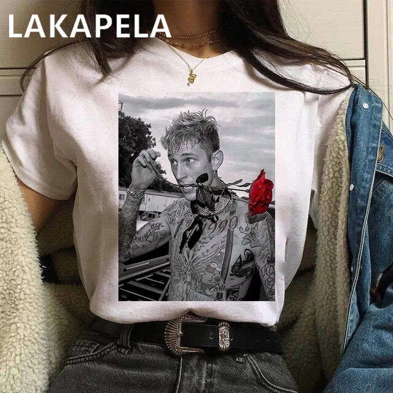 Футболка Хлопковая женская в стиле Харадзюку с принтом хип-хоп Machine Gun Kelly MGK |