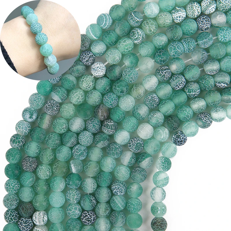 

4/6/8/10mm Natural Stone Matte Onyx Beads For Jewelry Making Diy Craft Frost Cracked Green Agates Beads Diy Bracelet Necklace