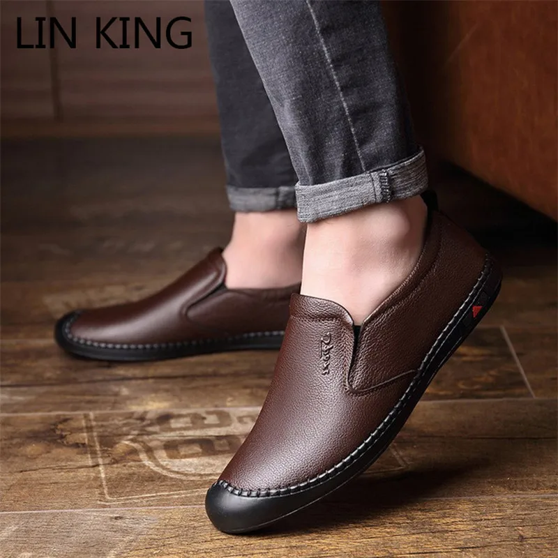 LIN KING Comfortable Genuine Leather Men Casual Shoes Slip On Lazy Loafers Spring Autumn Man Soft Light Footwear Flats | Обувь