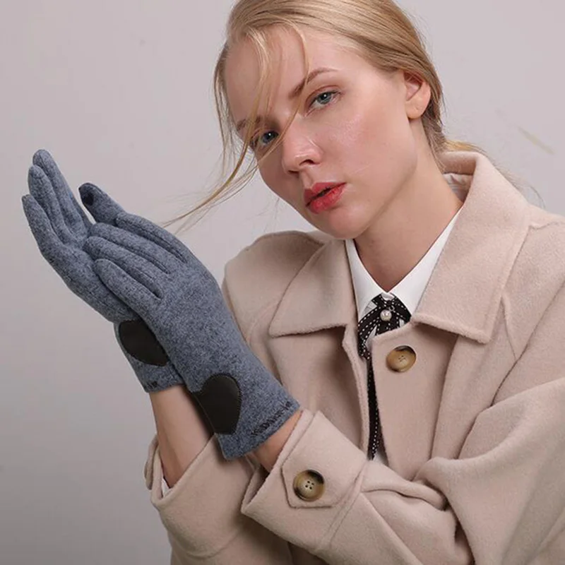 Зимние женские перчатки для сенсорного экрана теплые кашемировые с закрытыми
