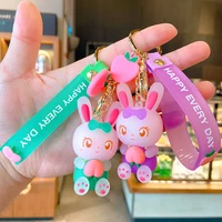 keychain cute rabbit holding carrots cartoon pvc lovers accessory bag pendant set silicone