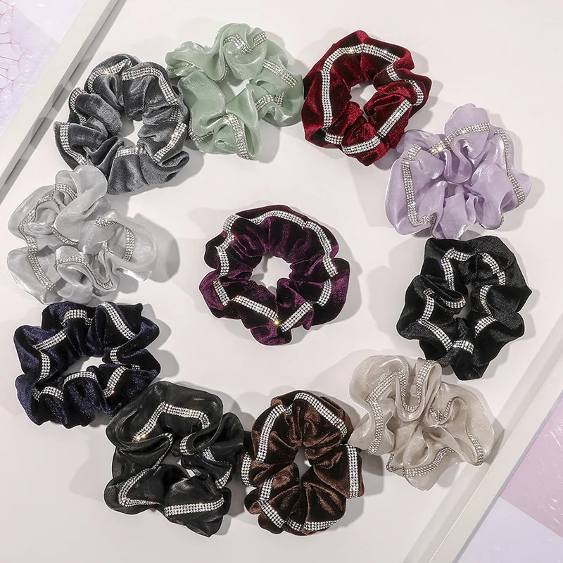 

Sparkly Rhinestones Velvet Scrunchies Rubber Elastic Hair Band Ponytail Holder Hair Ties Headband High-end Hair Accessories