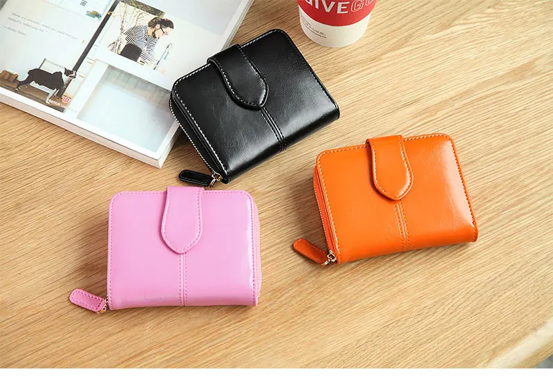 Billfold масло воск натуральная кожаные кошельки для женщин короткий мини-кошелек для клатча Soild монета Карманный с отделениями для карт держатель воловья сумка