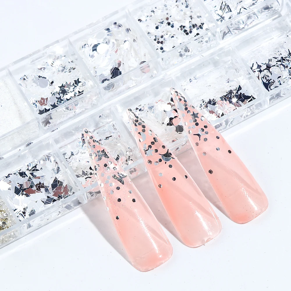 Зеркальный серебряный блеск для ногтей блестки бабочка Звезда 3D дизайн