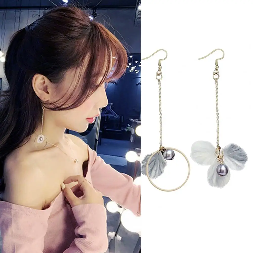 

80% Hot Sale 1 Pair Elegant Flower Dangle Earrings Long Drop Tassel Asymmetric Hook Earrings Women Jewelry Gift