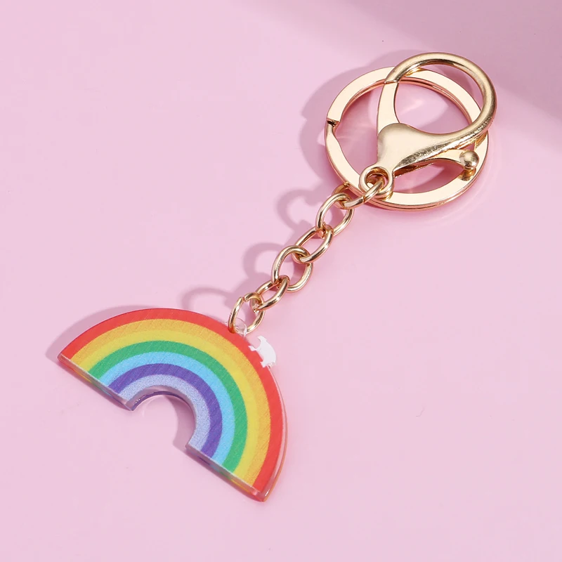 

Lovely Acrylic Keychain Rainbow Key Ring Colorful Arched Line Key Chains For Women Girls Handbag Accessorie DIY Jewelry Handmade