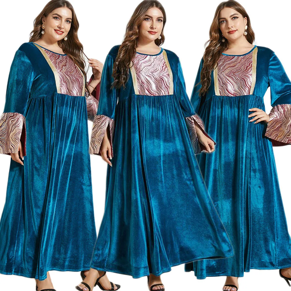 Женское длинное платье, зимнее бархатное платье макси в арабском стиле