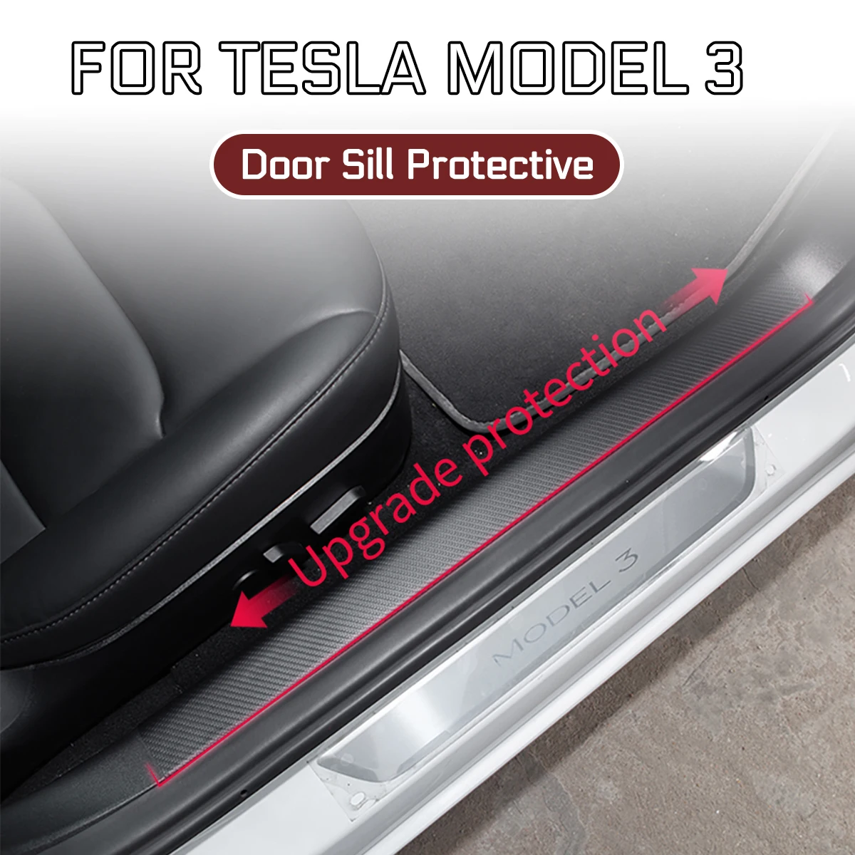 

4 шт./компл. автомобиля из искусственной кожи спереди и сзади порога защитный имитация углеродного волокна наклейки для Tesla модель 3 2017 2018 2019