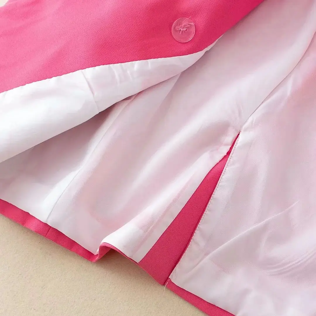 

Za Elegant women button blazer 2021 office ladies pocket jackets casual female slim notched suits solid pink girls chic sets