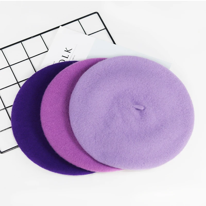 Фиолетовый берет вишневого цвета женская элегантная теплая арбузная шляпа