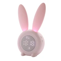 cute bunny ear led digital alarm clock electronic usb sound control rabbit night lamp desk clock home decoration night light