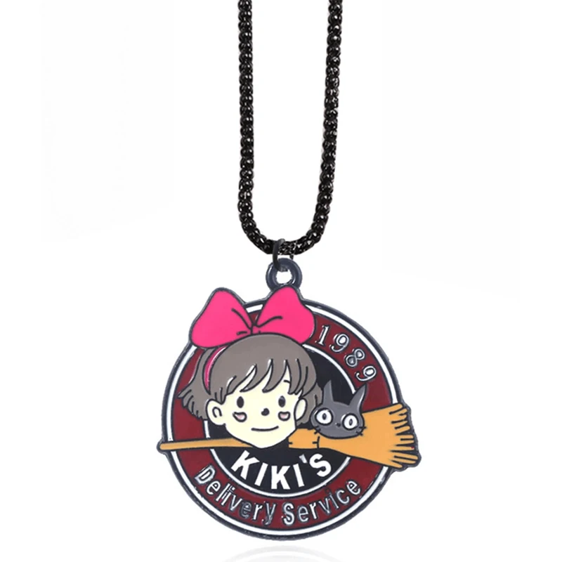 

Miyazaki Kiki's Delivery Service Necklace Black Color Cat Broom Pendant Cartoon Cute Style Jewelry